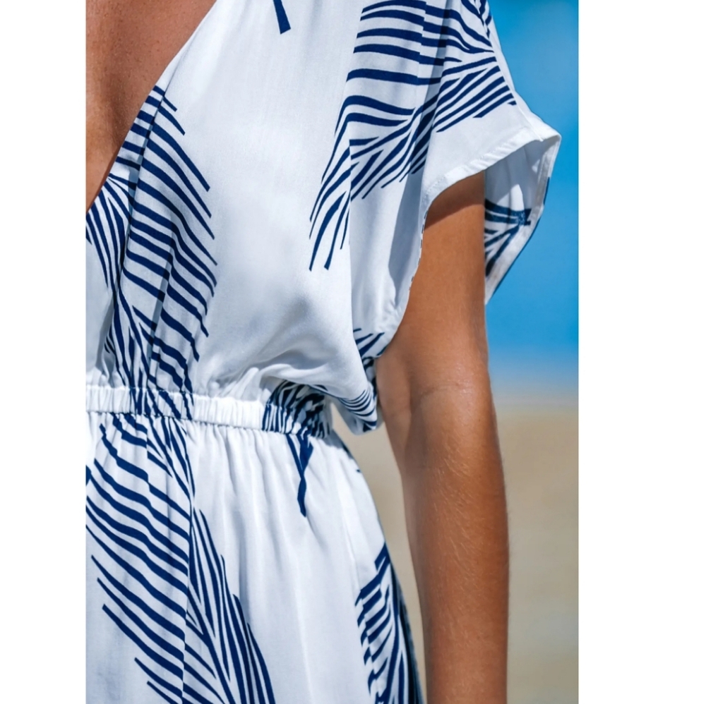 Navy & White Palm Leaf Dolman Sleeve Mini Cover-Up - Picture 6 of 8